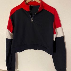 color block quarter zip crop top